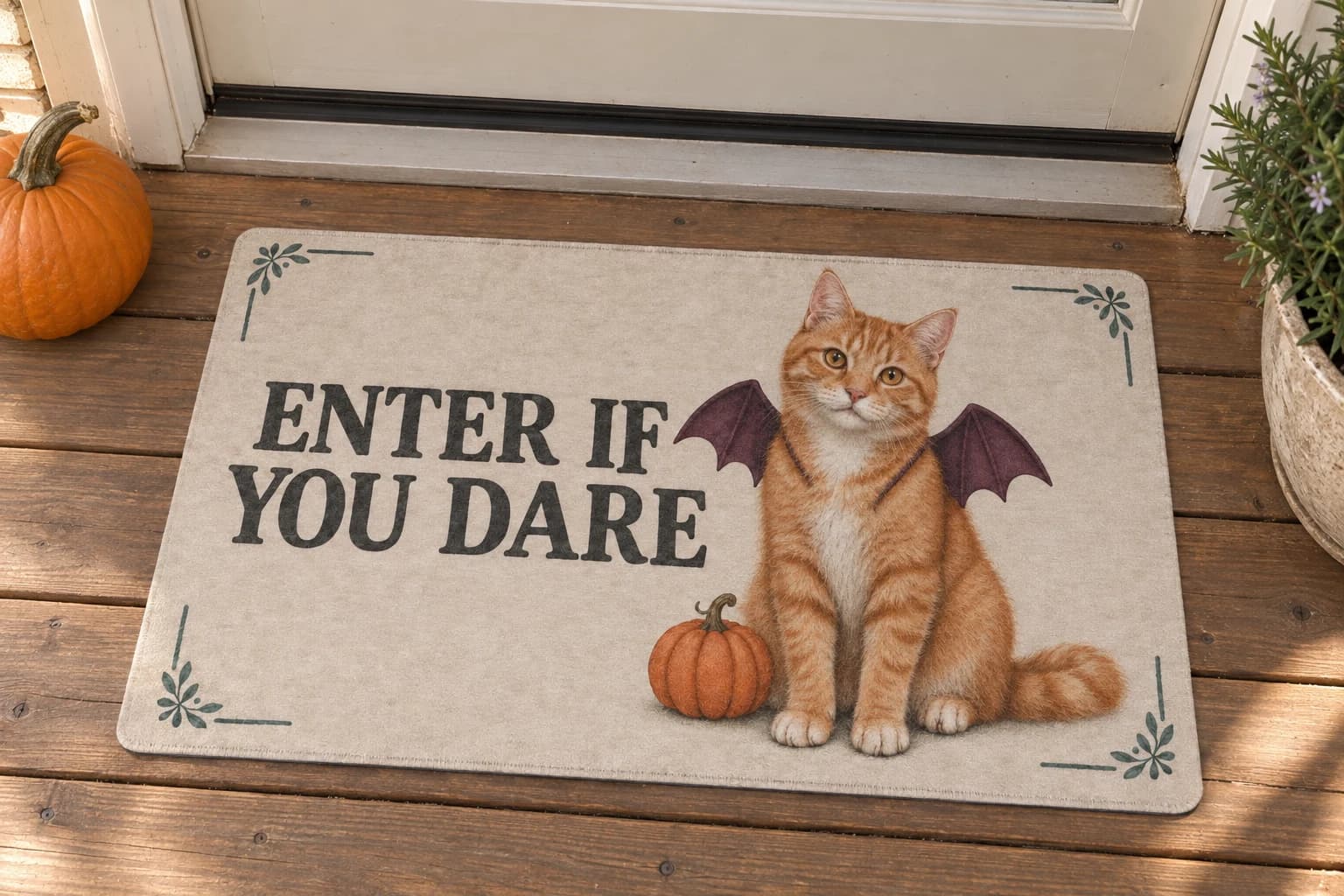 Batty Besties mat outside a covered front door