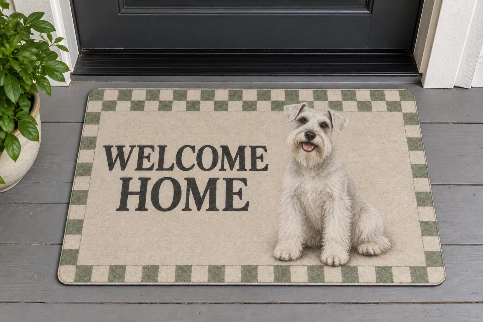 Garden Gingham mat outside a covered front door