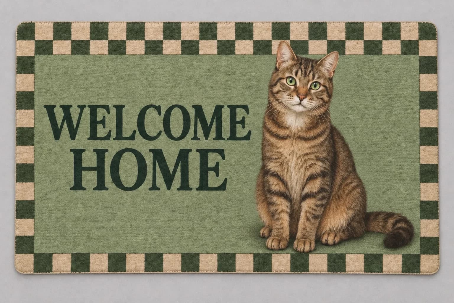 Checker Welcome mat photographed in a studio