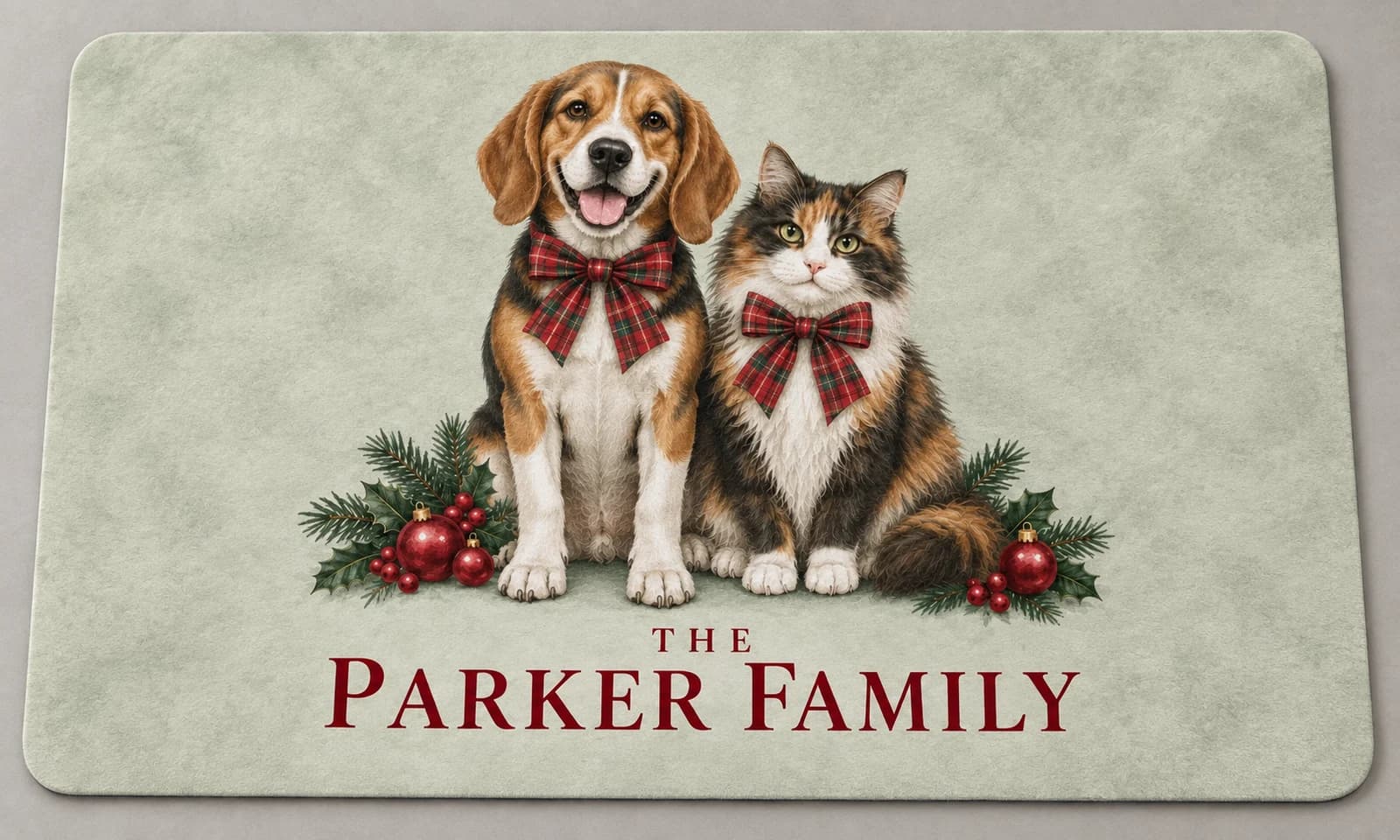 The Christmas Family mat photographed in a studio