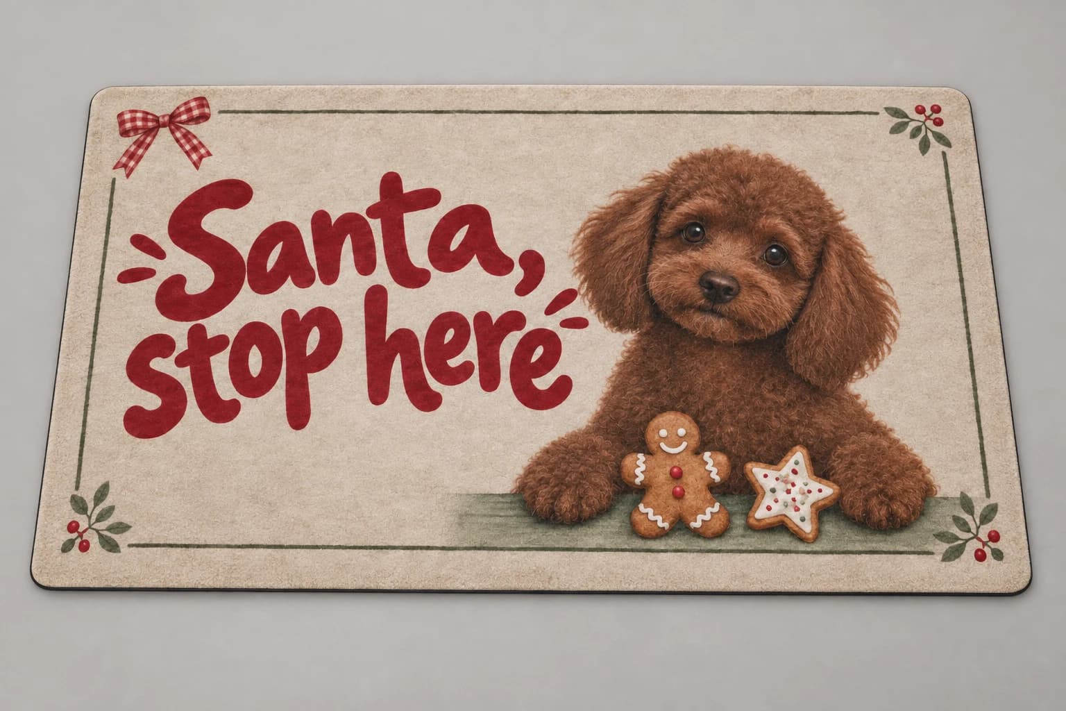 Christmas Cookie Patrol mat photographed in a studio