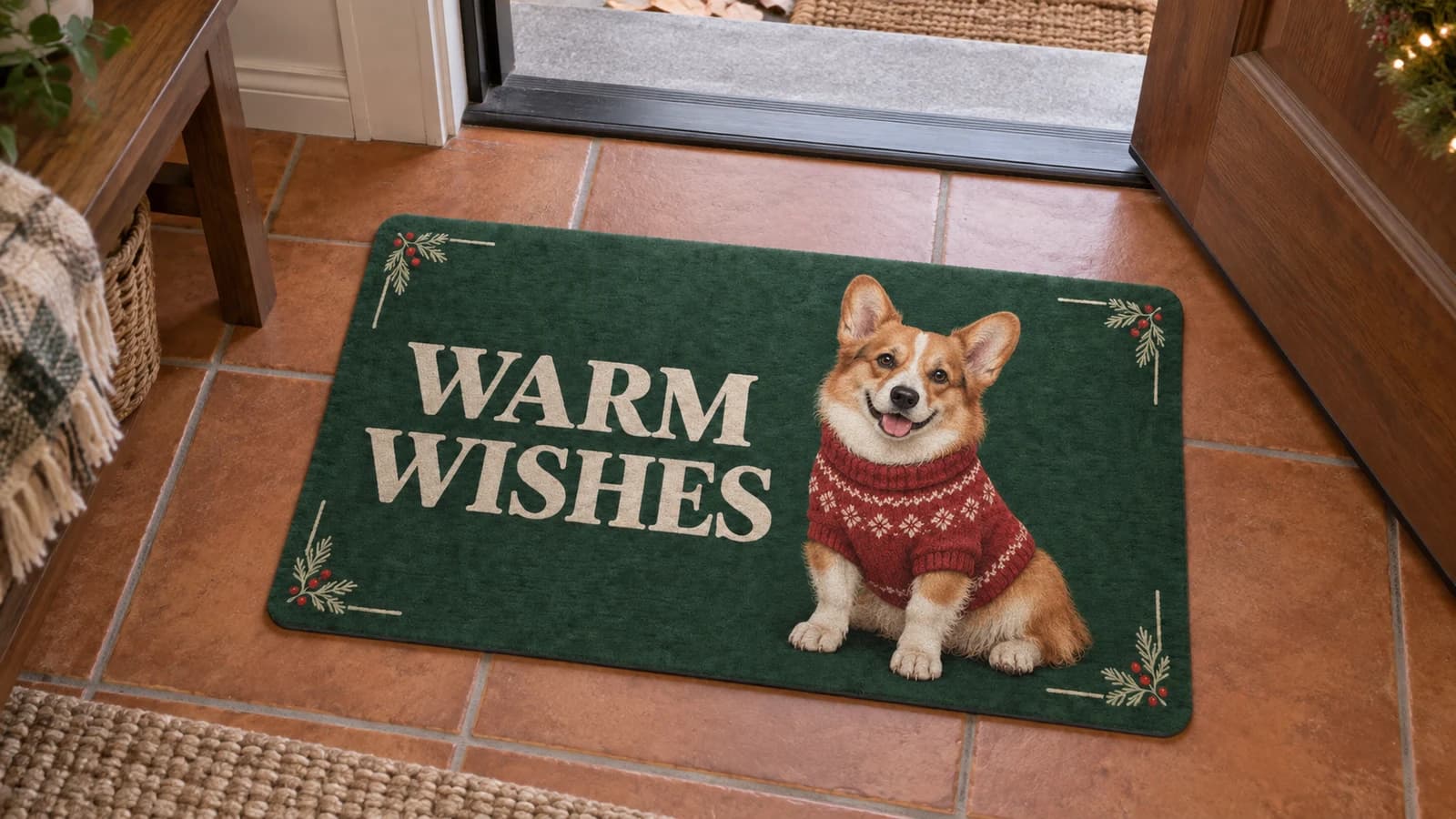 Cozy Knit Club mat on the entryway floor inside the front door