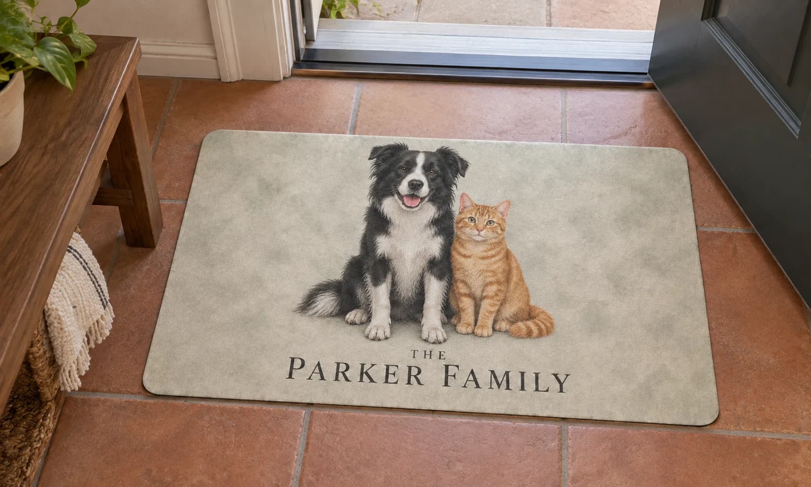 The Family Portrait mat on the entryway floor inside the front door