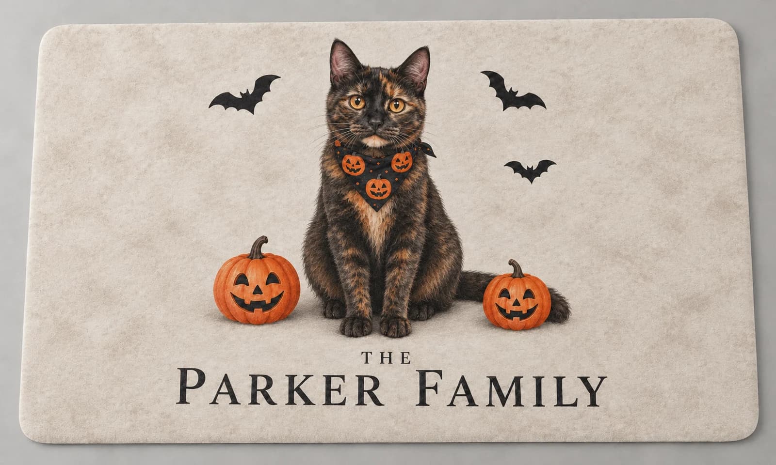 The Halloween Family mat photographed in a studio