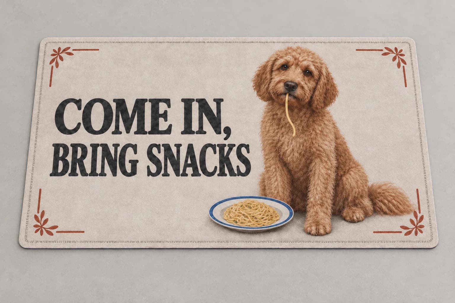 The Noodle Thief mat photographed in a studio