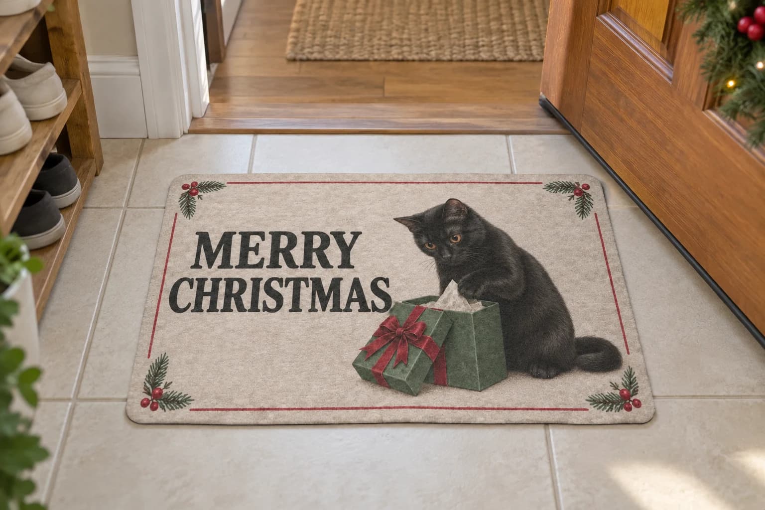 Quality Control mat on the entryway floor inside the front door