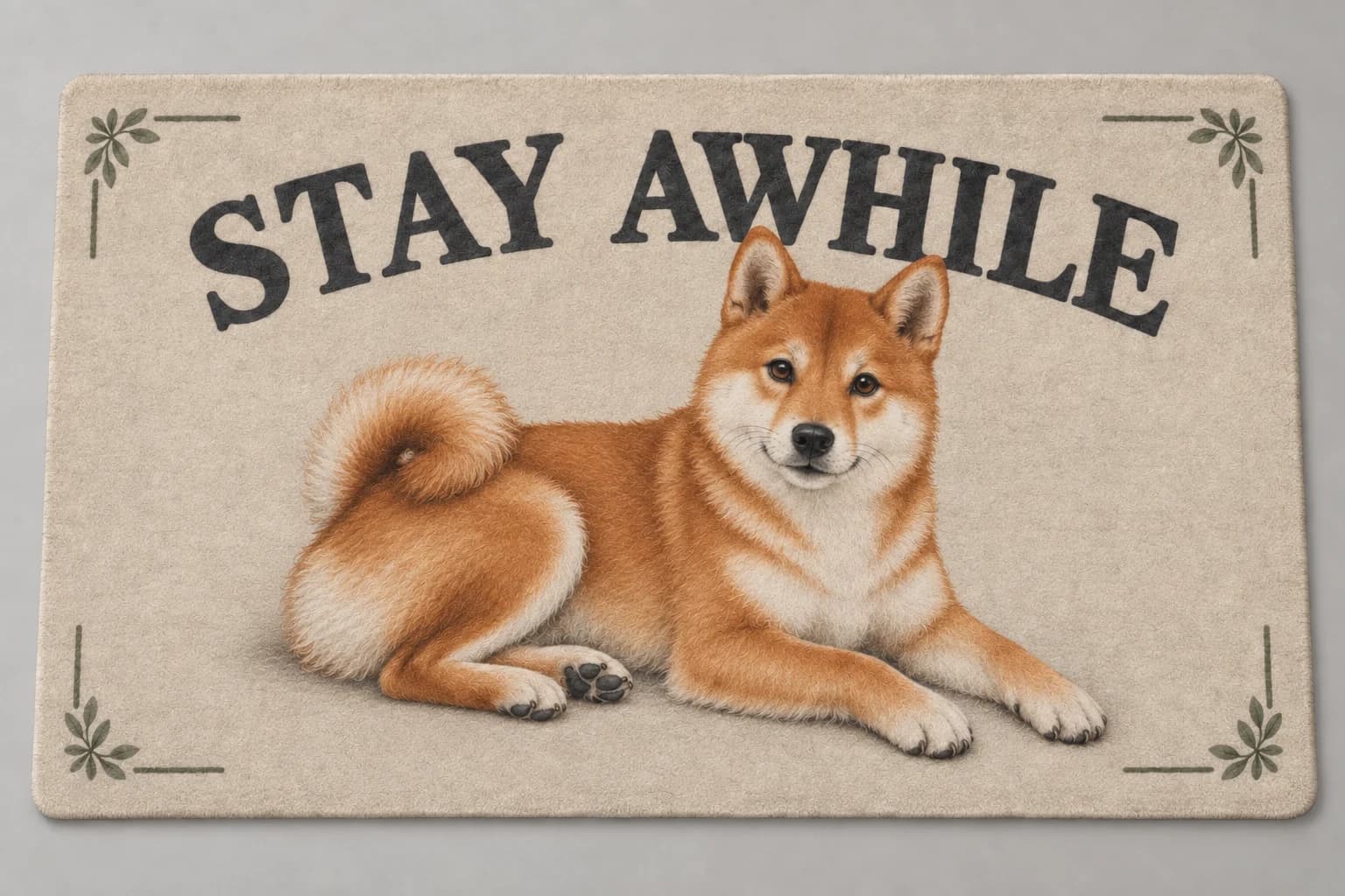 Stay Awhile mat photographed in a studio