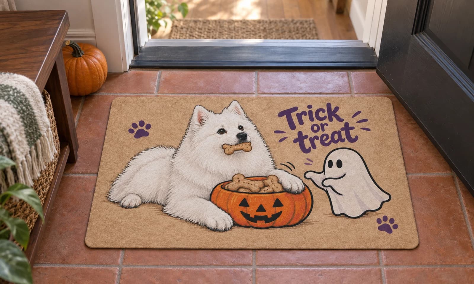 Treat Tax mat on the entryway floor inside the front door
