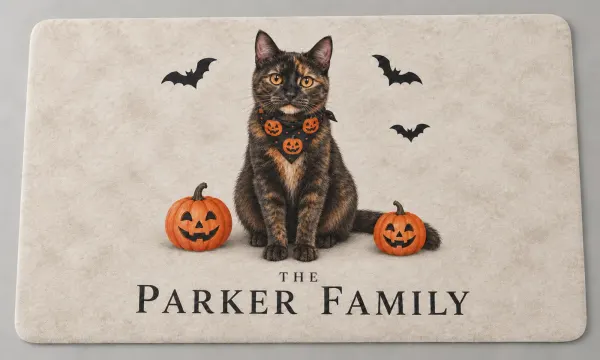 The Halloween Family personalized indoor mat example
