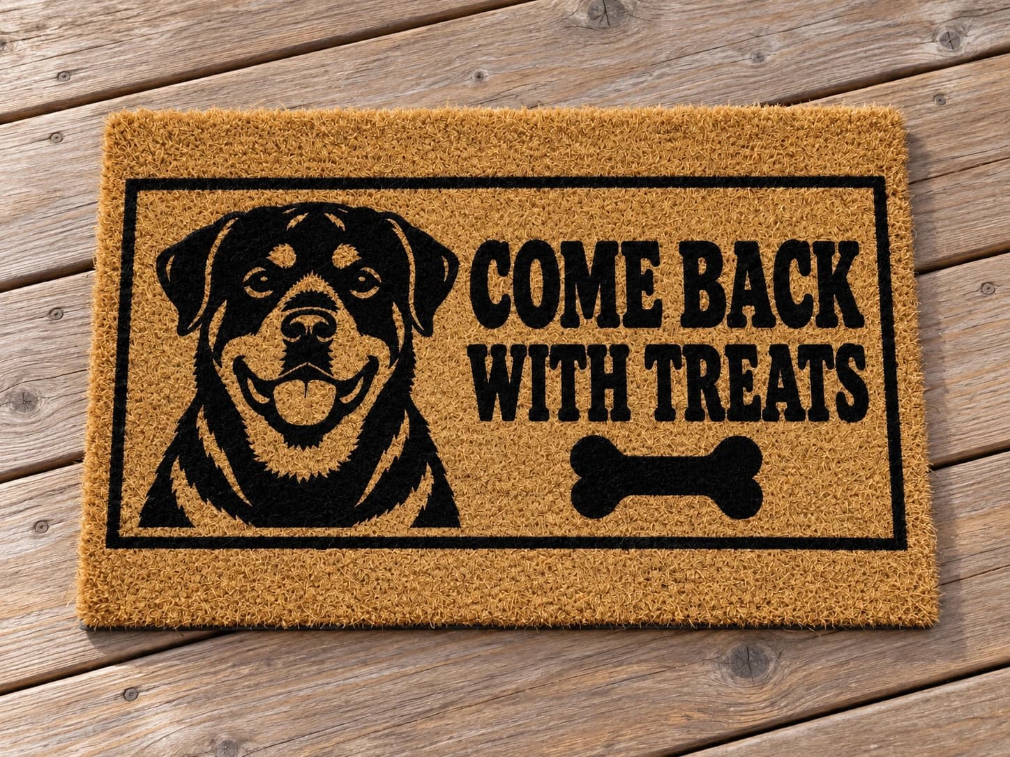 Bring Treats coir mat photographed in a studio