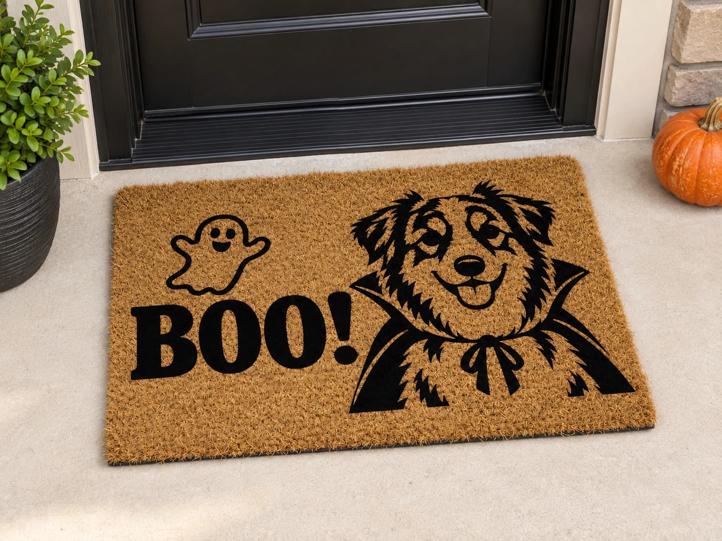 Cape & Boo coir mat outside a covered front door