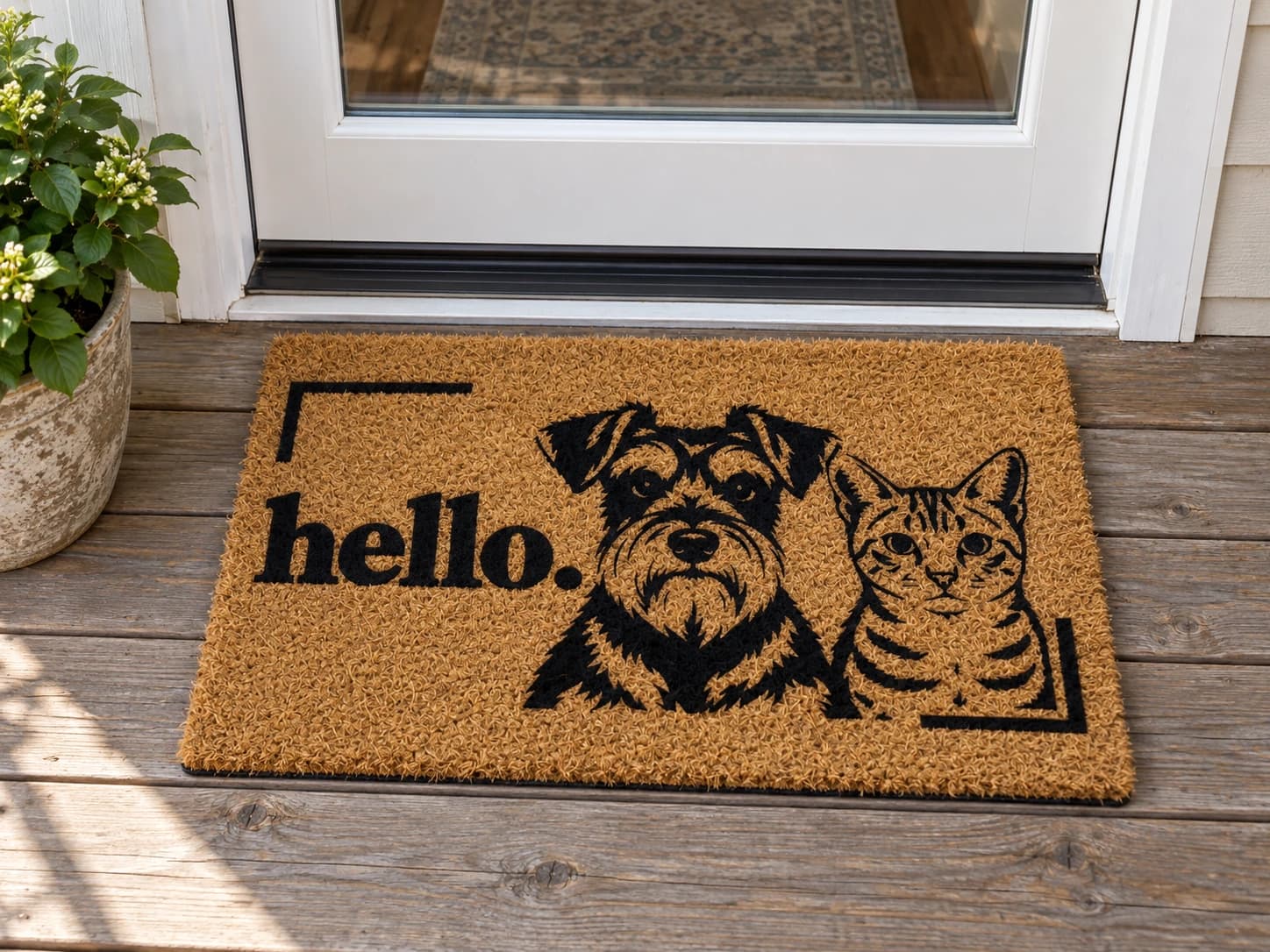 Corner Portrait coir mat outside a covered front door