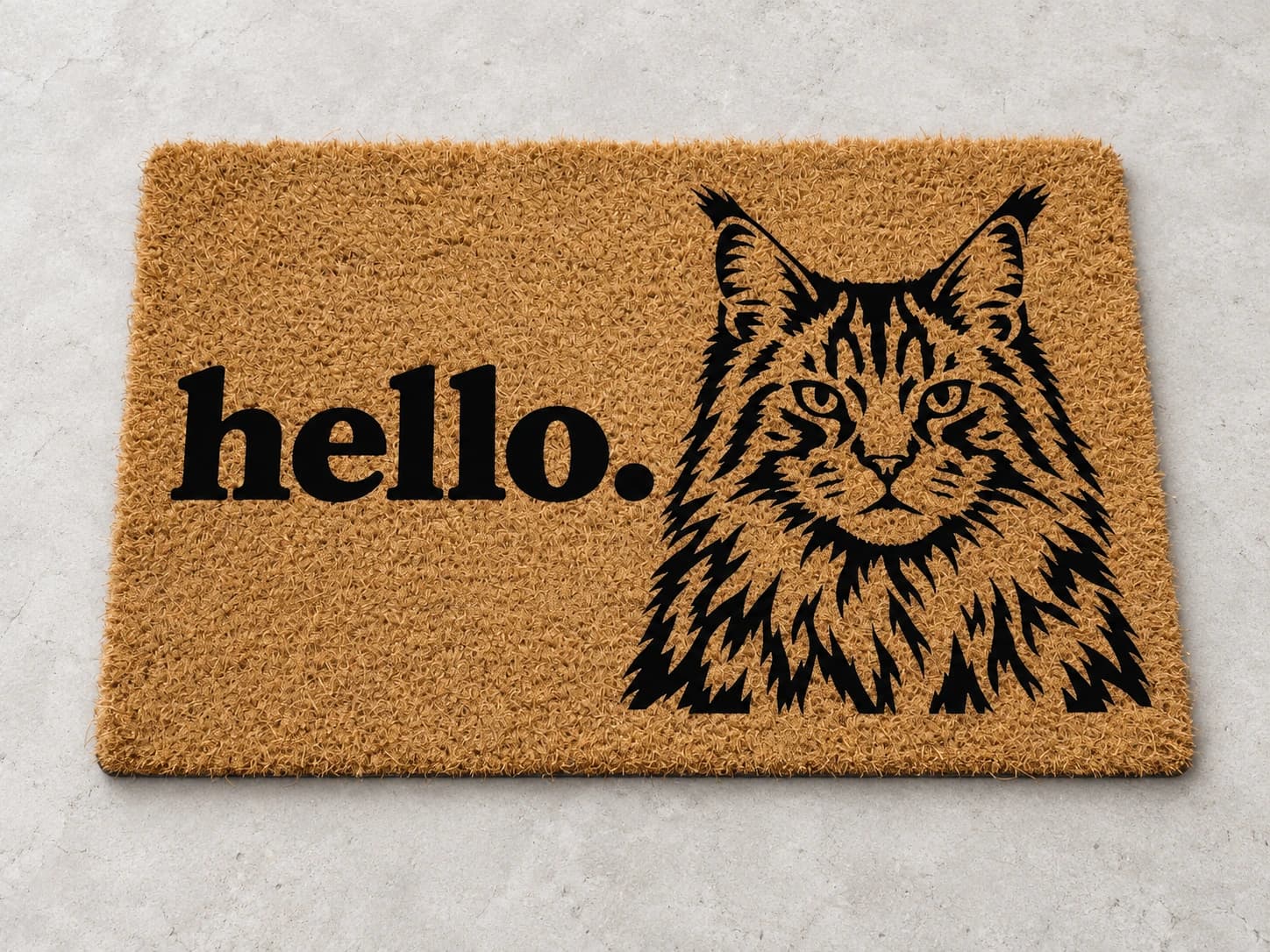 hello. coir mat photographed in a studio