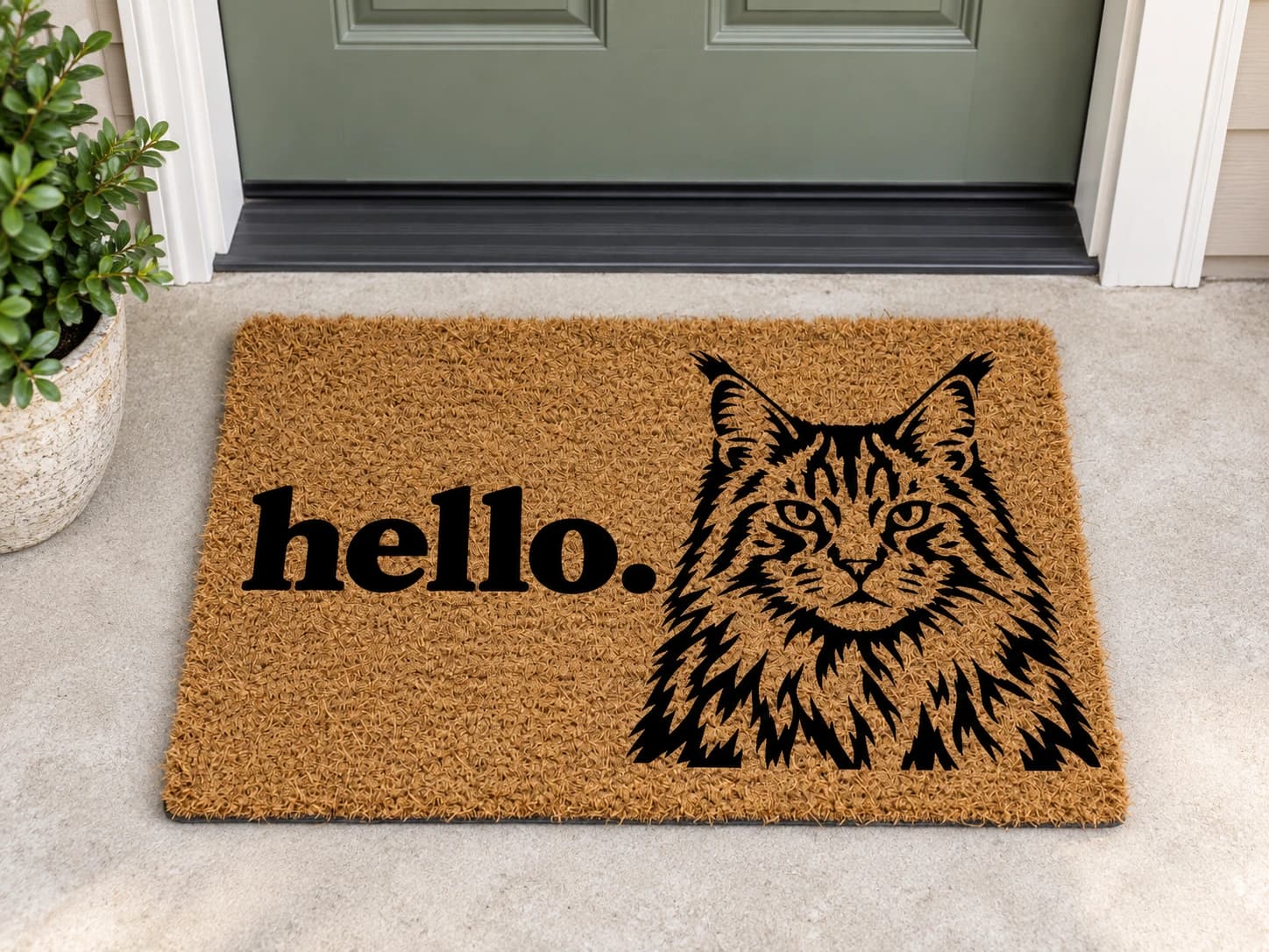 hello. coir mat outside a covered front door