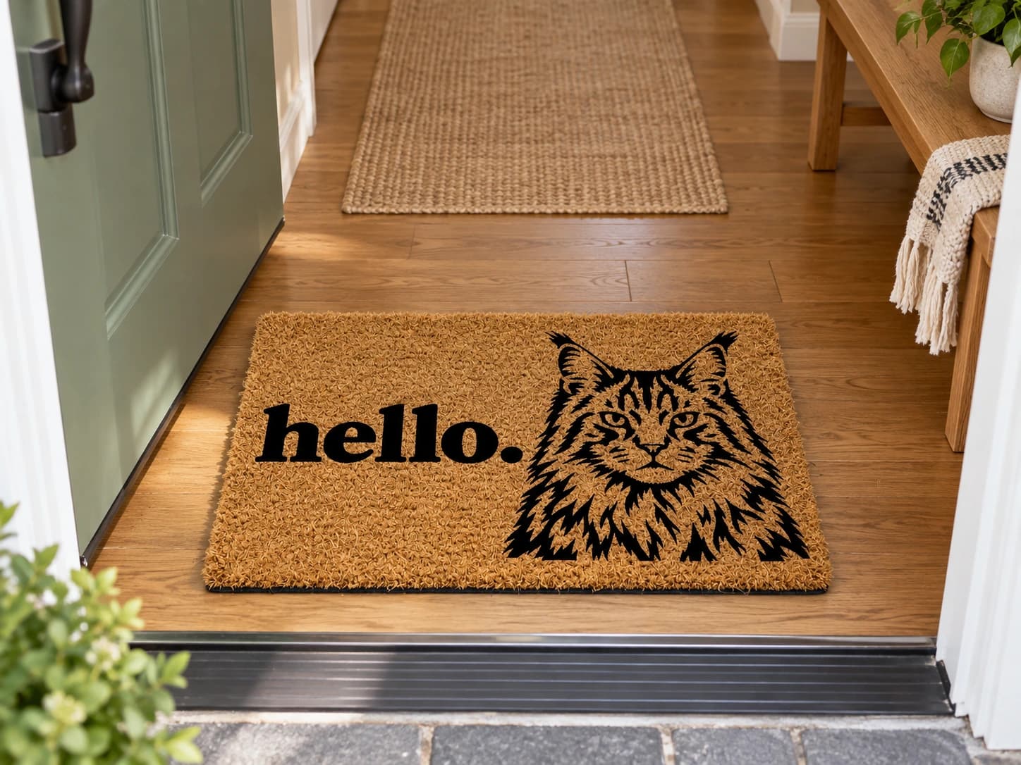 hello. coir mat on the entryway floor inside the front door