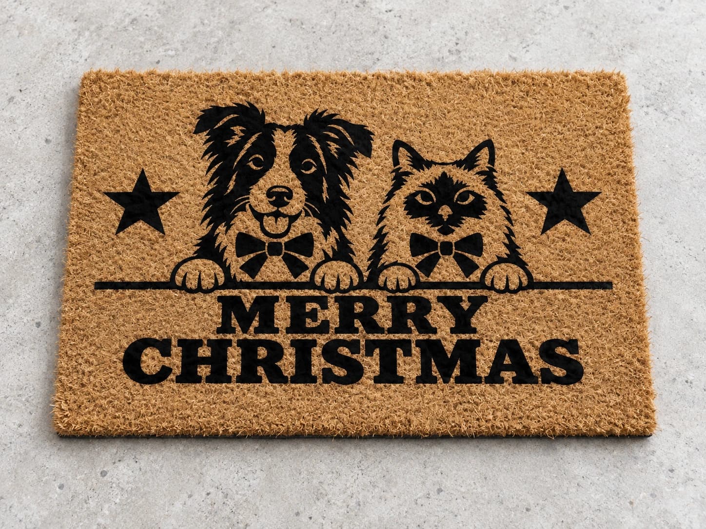 Holiday Peek coir mat photographed in a studio