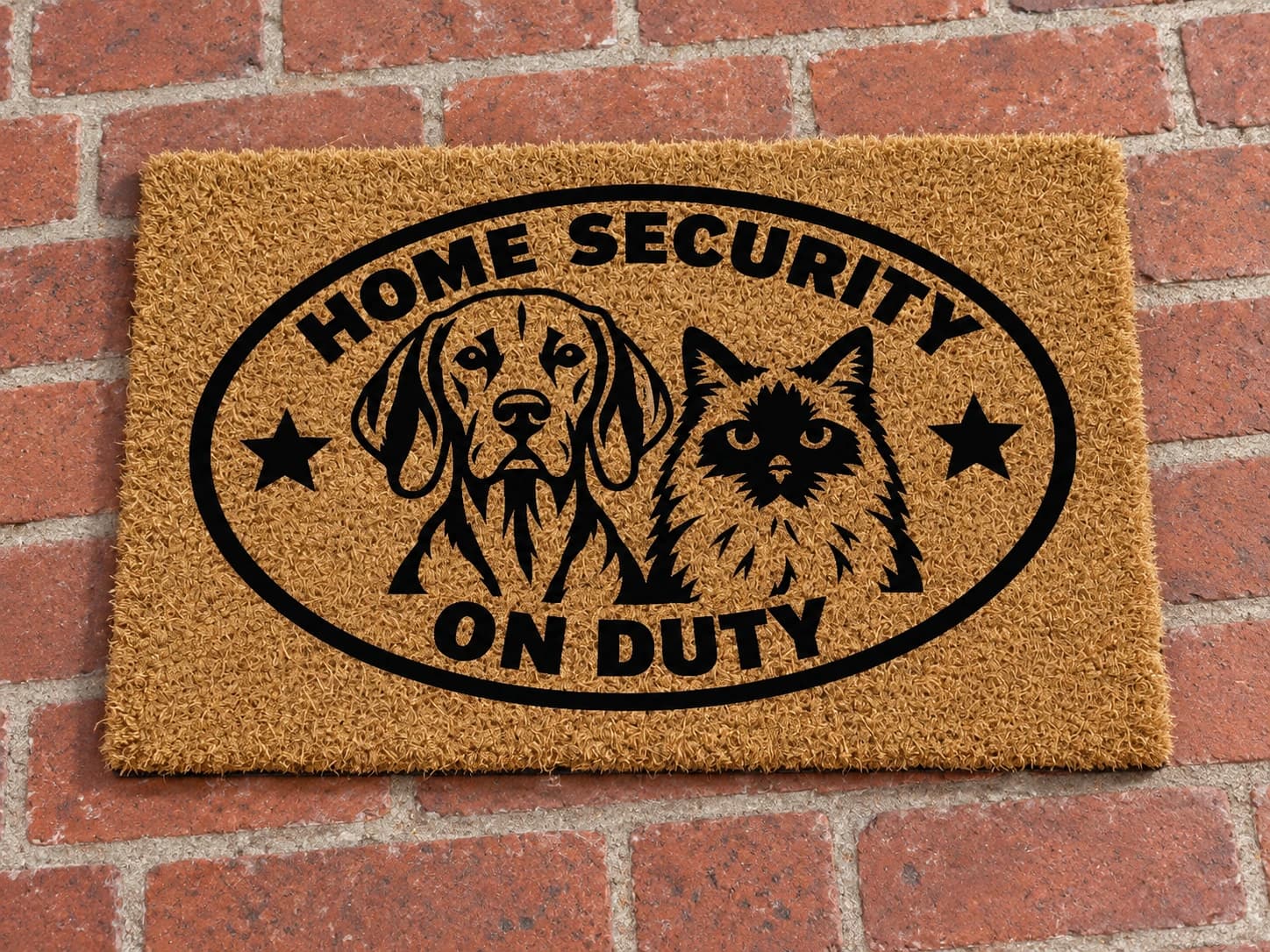 Home Security coir mat photographed in a studio