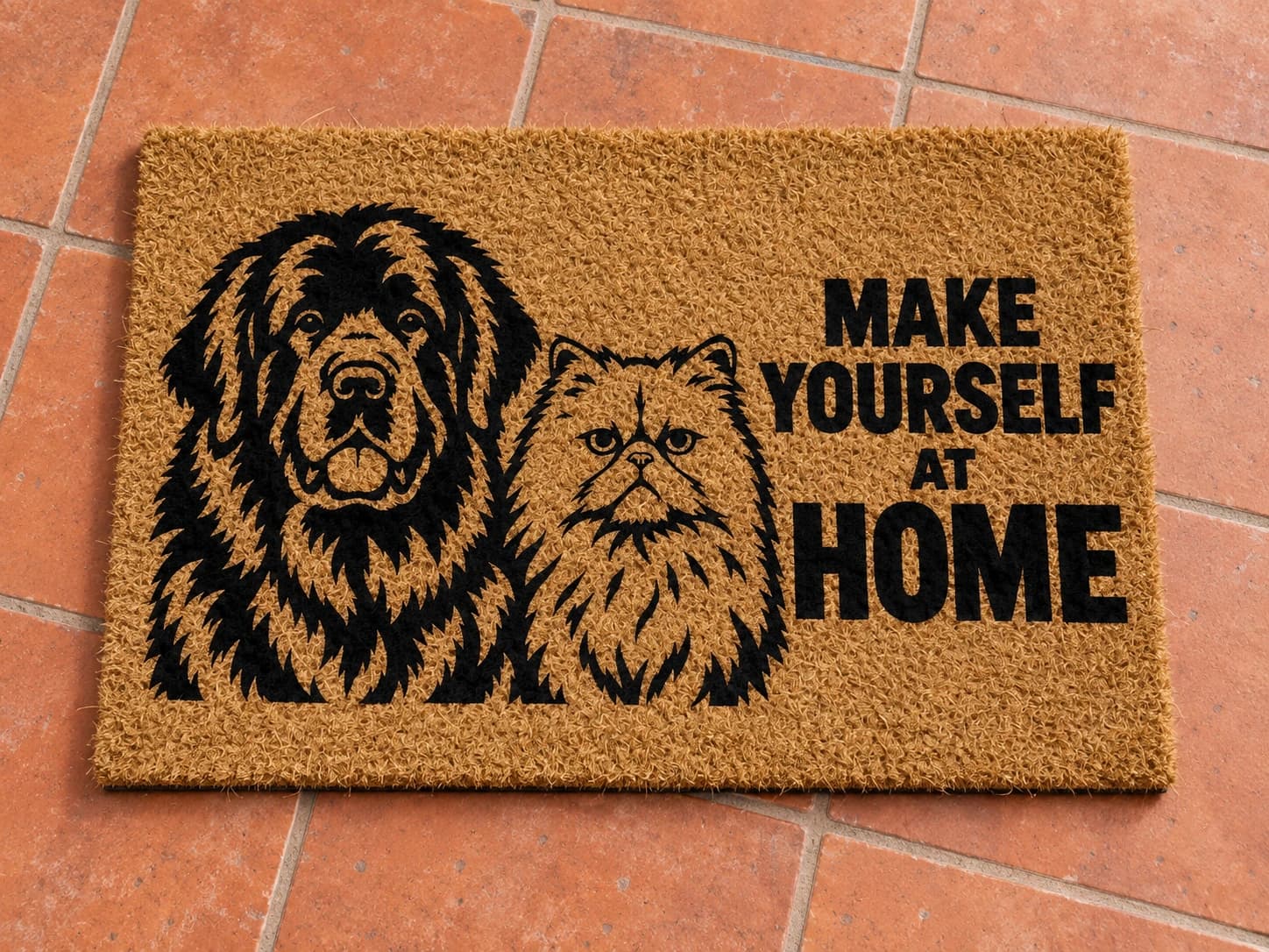 Make Yourself at Home coir mat photographed in a studio