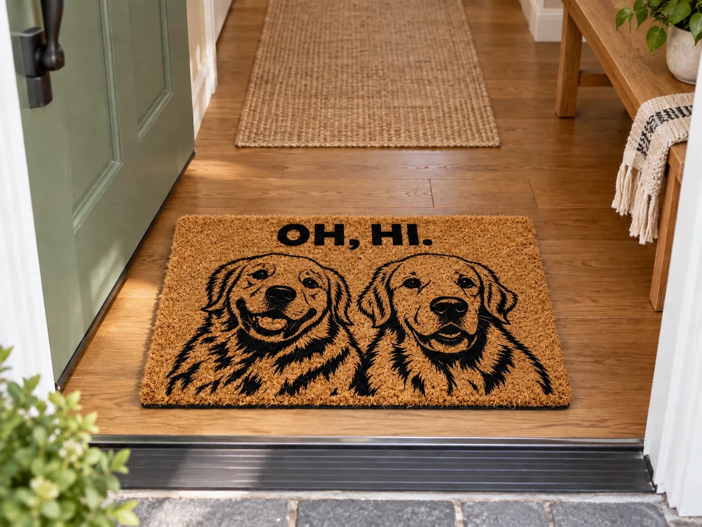 Oh, Hi. coir mat on the entryway floor inside the front door