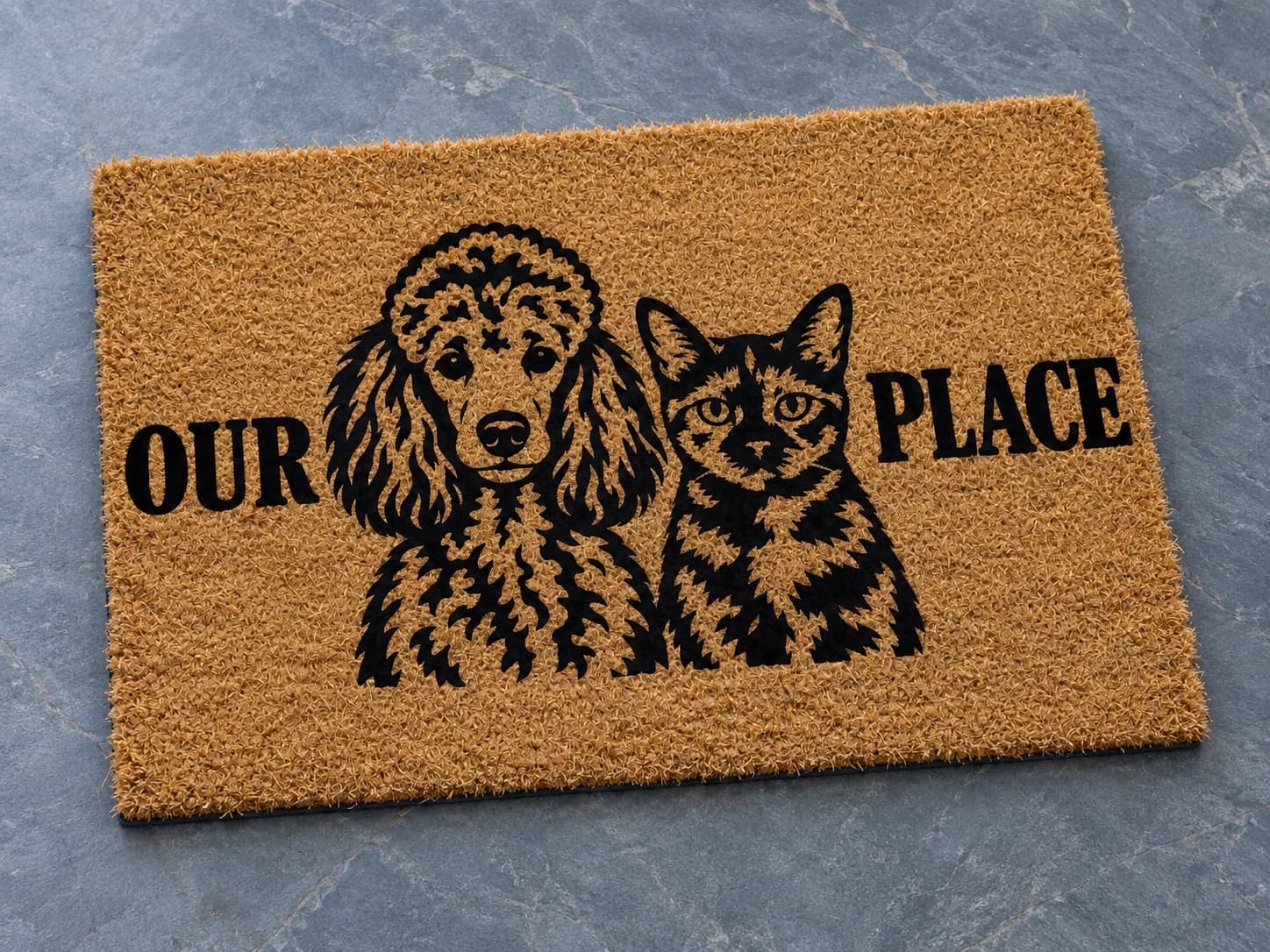 Our Place coir mat photographed in a studio