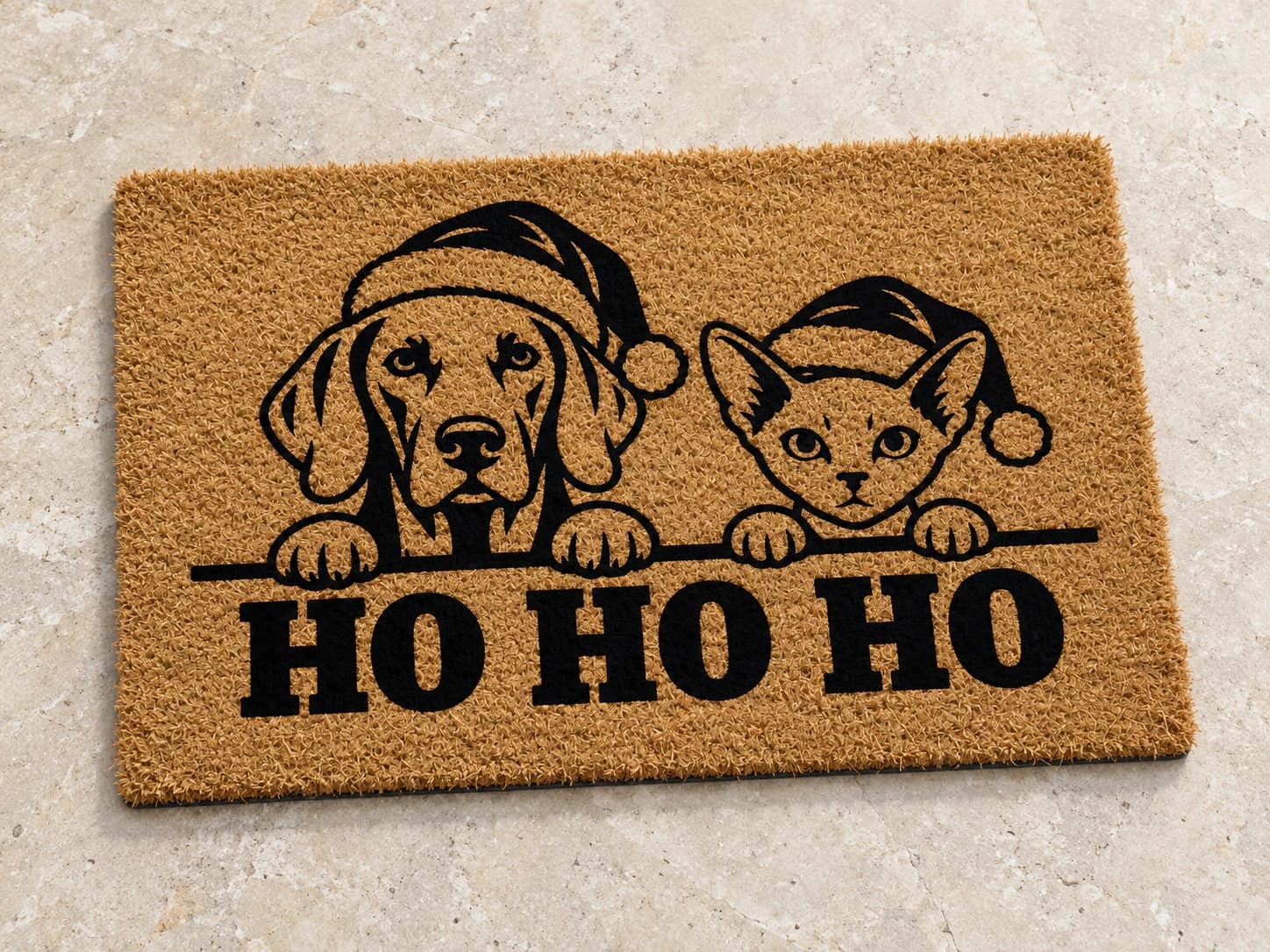 Peeking Santa coir mat photographed in a studio